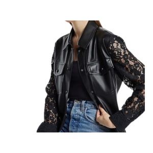 Express Faux Leather Lace Sleeves Shacket